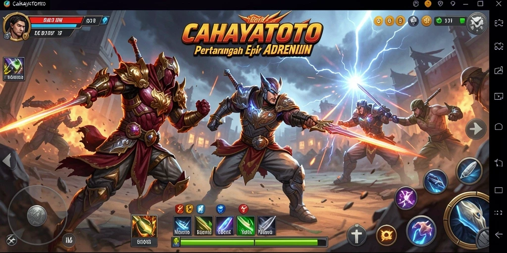 Screenshot gameplay CAHAYATOTO menampilkan pertarungan seru antara dua karakter.