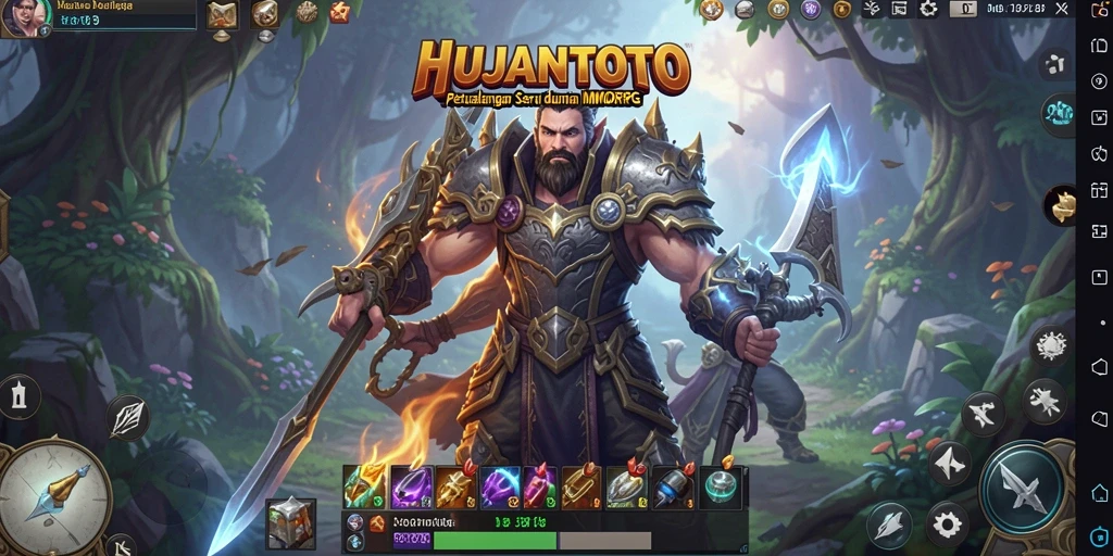Tangkapan layar utama dari gameplay HUJANTOTO yang menampilkan pertarungan epik.