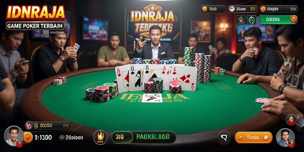 Tampilan gameplay IDNRAJA yang menegangkan dan kompetitif di meja Poker.