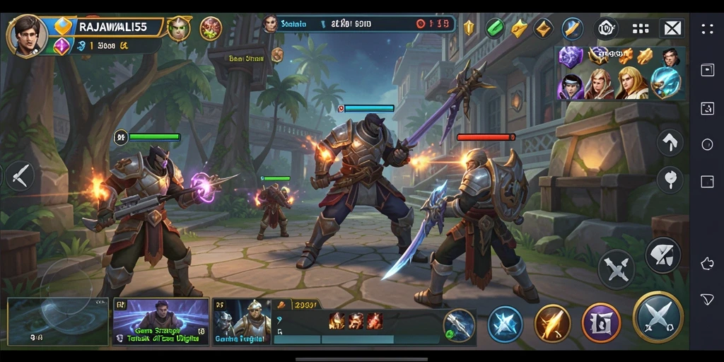 Screenshot gameplay RAJAWALI55 yang menampilkan pertempuran strategis.