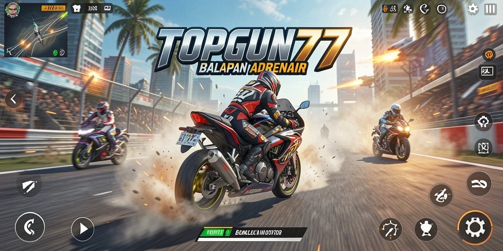 Tampilan gameplay menarik dari TOPGUN77 saat balapan motor.